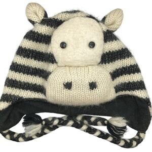 deLux Zebra Wool Blend Fleece Lined Trapper Hat Adult OS Made in Nepal Critter